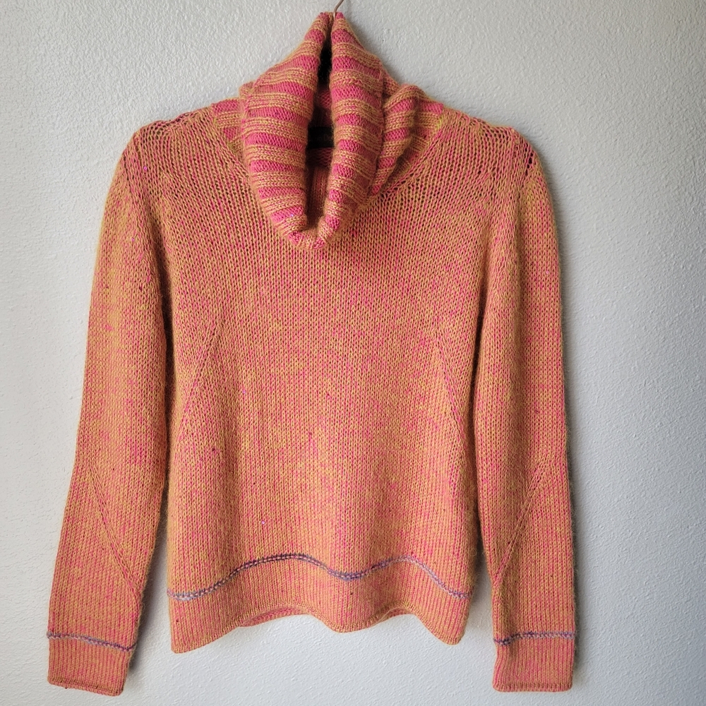 Fabrizio Del Carlo Mohair Wool Blend Knit Turtleneck Sweater Medium Pink